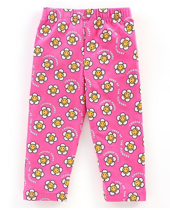 Babyhug Cotton Lycra Knit Full Length Stretchable Leggings Checks & Floral Print Pack of 3 - Pink & Purple