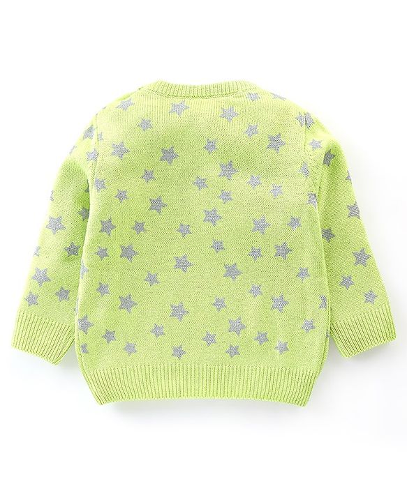 Babyhug Knit Full Sleeves Sweater With Star Print - Green