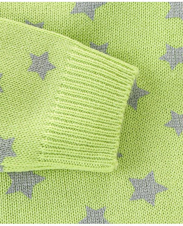 Babyhug Knit Full Sleeves Sweater With Star Print - Green