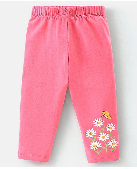 Babyhug Cotton Lycra Full Length Stretchable Leggings Floral & Dot Print Pack of 3- Yellow Pink & Blue