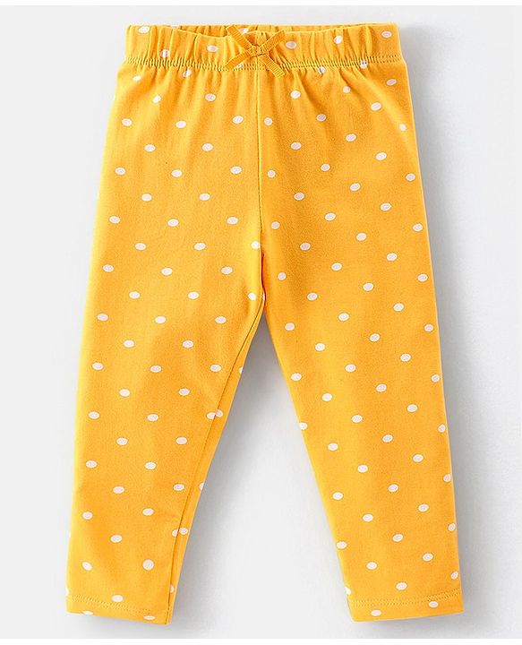 Babyhug Cotton Lycra Full Length Stretchable Leggings Floral & Dot Print Pack of 3- Yellow Pink & Blue