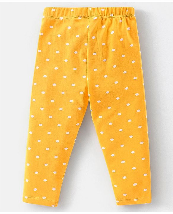 Babyhug Cotton Lycra Full Length Stretchable Leggings Floral & Dot Print Pack of 3- Yellow Pink & Blue