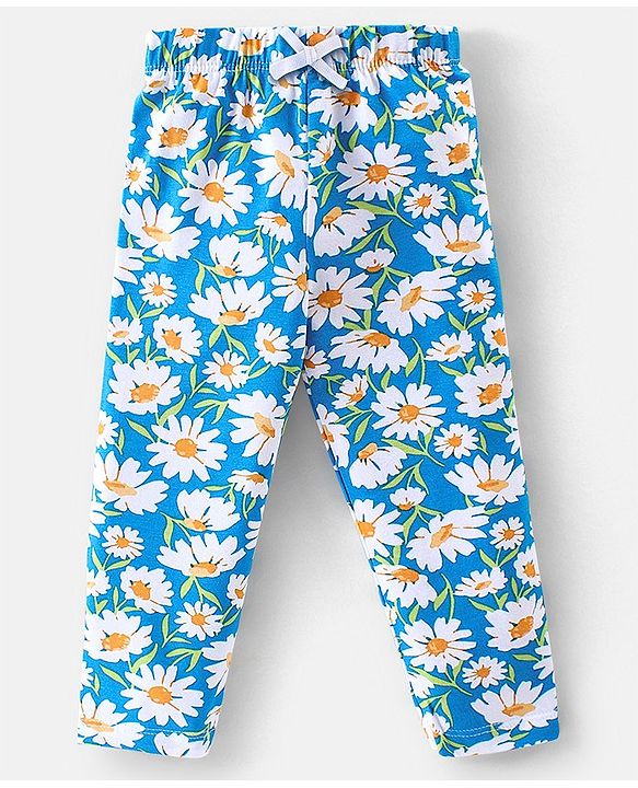 Babyhug Cotton Lycra Full Length Stretchable Leggings Floral & Dot Print Pack of 3- Yellow Pink & Blue