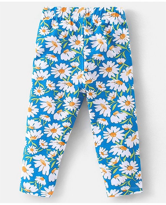 Babyhug Cotton Lycra Full Length Stretchable Leggings Floral & Dot Print Pack of 3- Yellow Pink & Blue