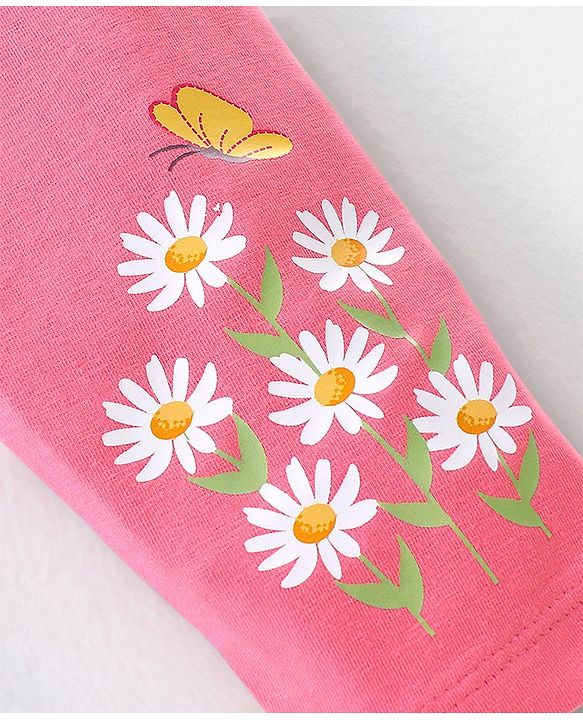 Babyhug Cotton Lycra Full Length Stretchable Leggings Floral & Dot Print Pack of 3- Yellow Pink & Blue