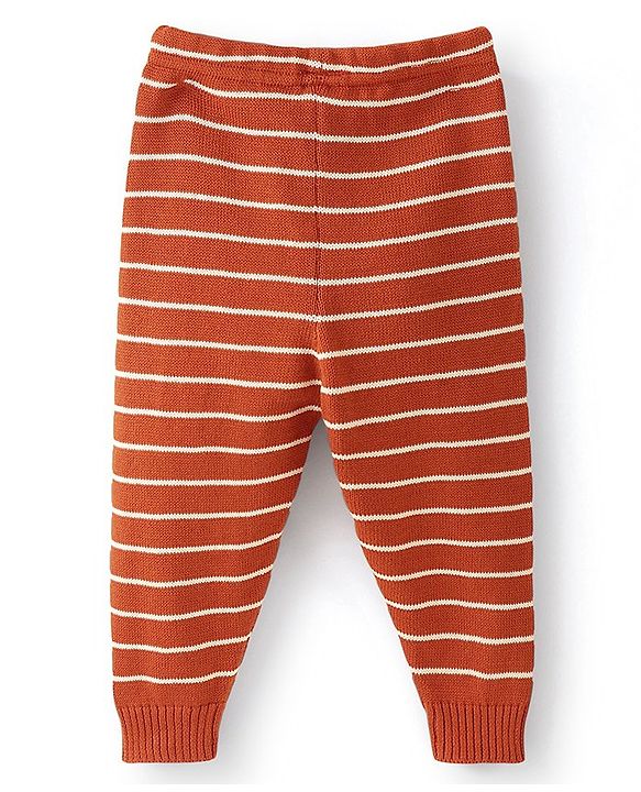 Babyhug Woollen Full Length Fleece Pant Striped- Brown