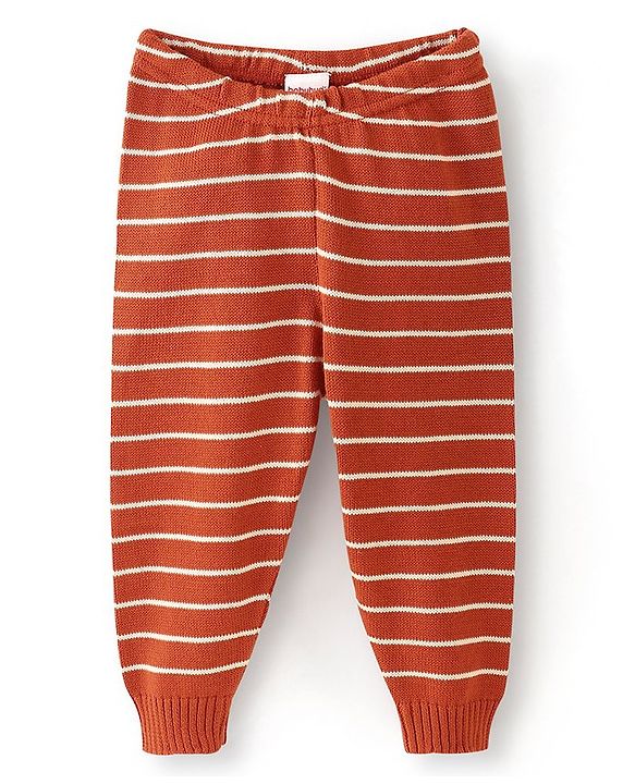 Babyhug Woollen Full Length Fleece Pant Striped- Brown