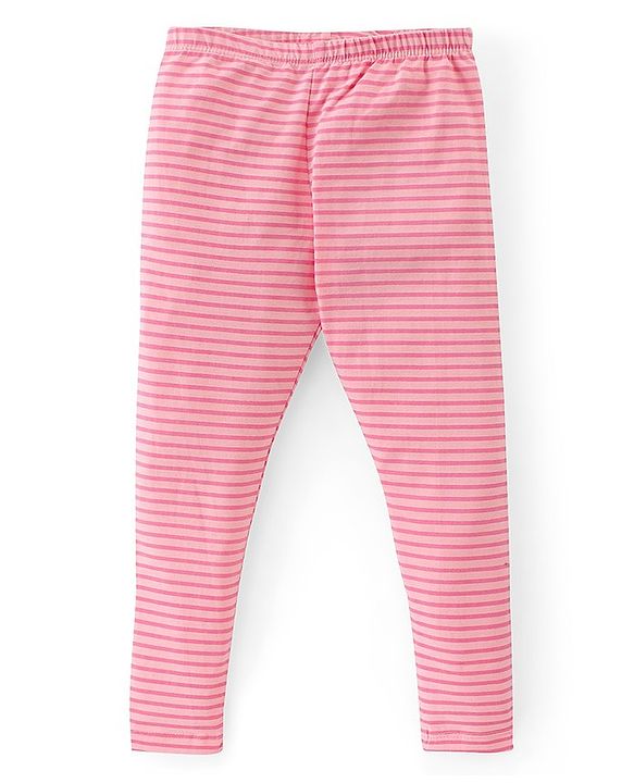 Babyhug Cotton Lycra Full Length Leggings Stripes & Dot Print Pack of 3- Pink & Blue