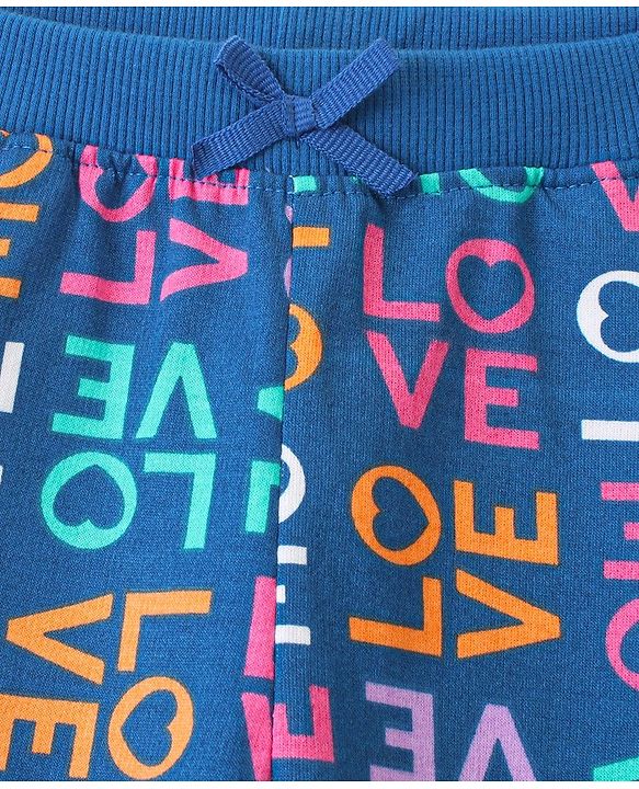 Babyhug Cotton Looper Knit Full Length Lounge Pant Love Printed - Blue
