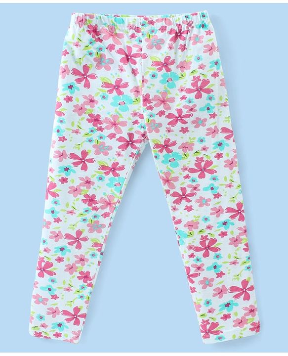 Babyhug Cotton Lycra Full Length Polka Dots & Floral Printed Leggings Pack of 3 - Multicolour