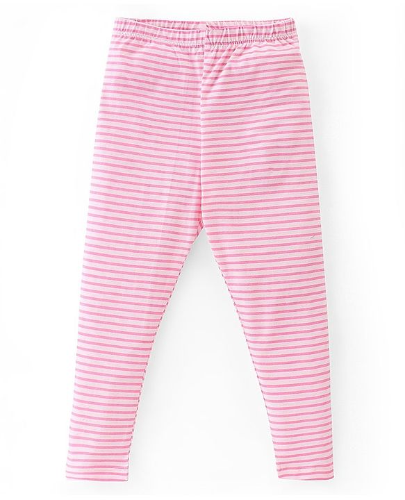 Babyhug Cotton Lycra Full Length Leggings Stripes & Floral Print Pack of 3- Pink Yellow & Blue