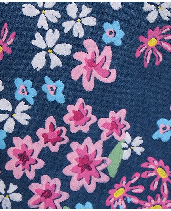 Babyhug Cotton Lycra Full Length Leggings Stripes & Floral Print Pack of 3- Pink Yellow & Blue