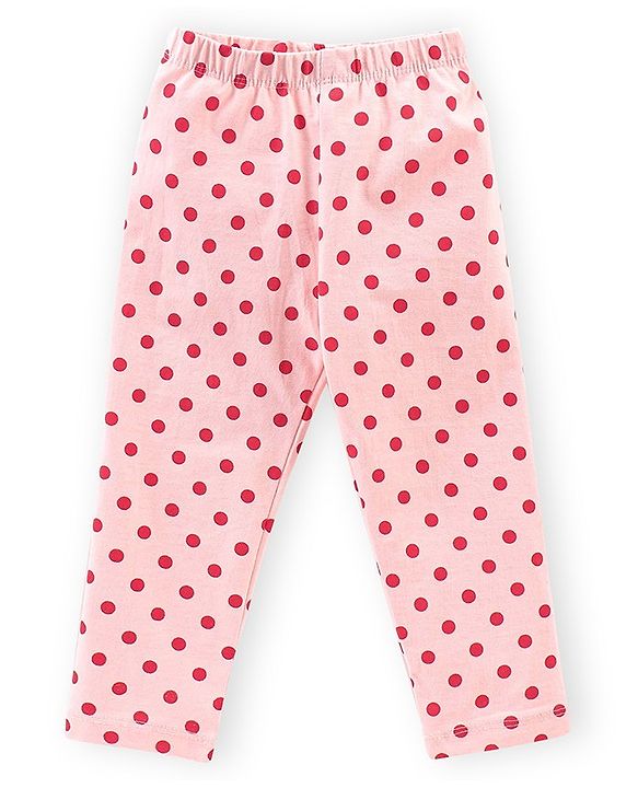 Babyhug Cotton Lycra Knit Full Length Stretchable Leggings Polka Dot & Floral Print Pack of 3 - Peach Pink & Green