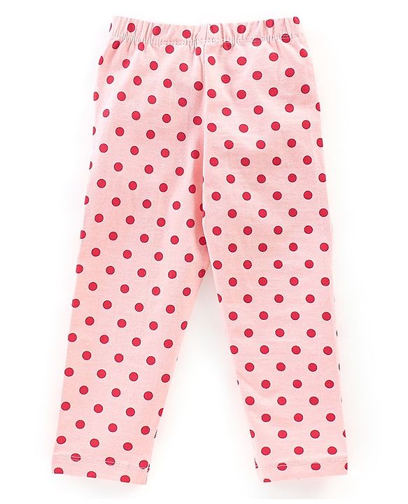 Babyhug Cotton Lycra Knit Full Length Stretchable Leggings Polka Dot & Floral Print Pack of 3 - Peach Pink & Green
