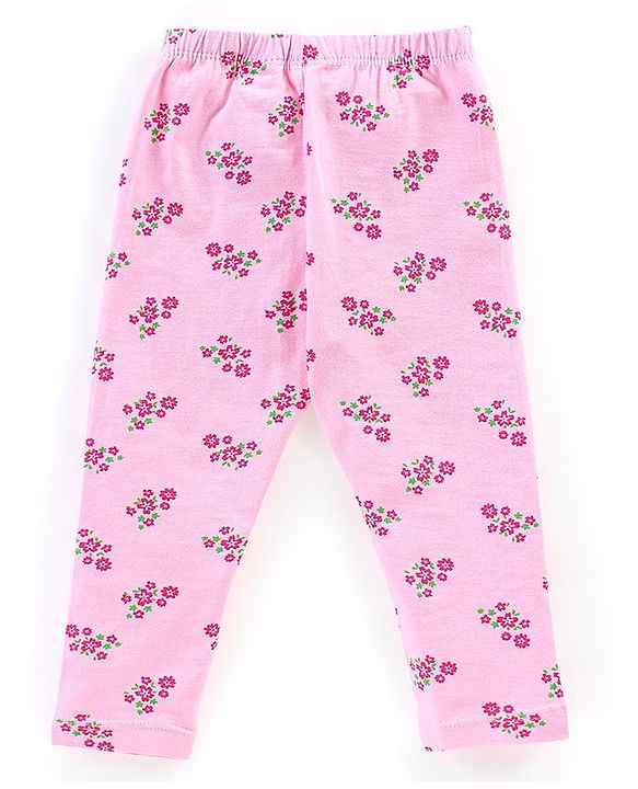 Babyhug Cotton Lycra Knit Full Length Stretchable Leggings Polka Dot & Floral Print Pack of 3 - Peach Pink & Green