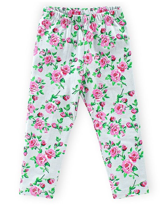 Babyhug Cotton Lycra Knit Full Length Stretchable Leggings Polka Dot & Floral Print Pack of 3 - Peach Pink & Green