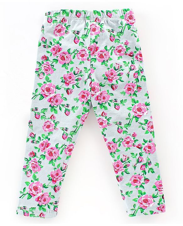 Babyhug Cotton Lycra Knit Full Length Stretchable Leggings Polka Dot & Floral Print Pack of 3 - Peach Pink & Green