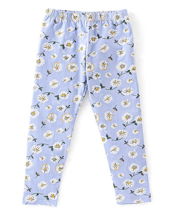 Babyhug Cotton Lycra Full Length Leggings Floral Print Pack of 3 - Pink Yellow & Blue