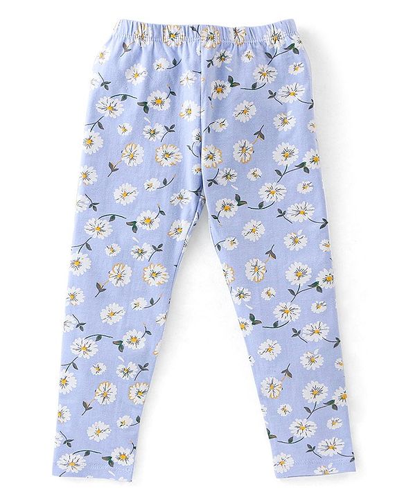 Babyhug Cotton Lycra Full Length Leggings Floral Print Pack of 3 - Pink Yellow & Blue