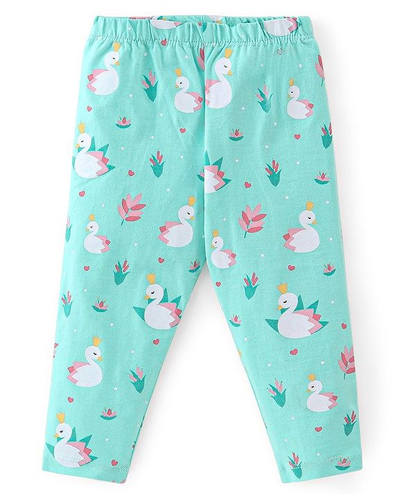 Babyhug Cotton Lycra Knit Full Length Leggings with Stretch & Heart Print Pack of 3 - Pink & Green