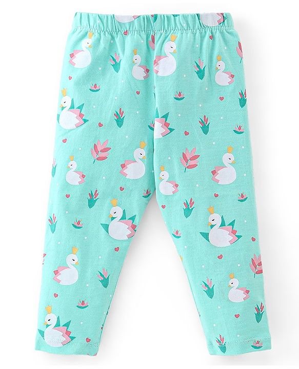 Babyhug Cotton Lycra Knit Full Length Leggings with Stretch & Heart Print Pack of 3 - Pink & Green