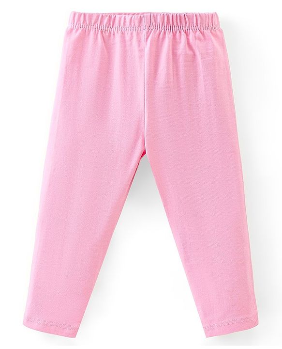 Babyhug Cotton Lycra Knit Full Length Leggings with Stretch & Heart Print Pack of 3 - Pink & Green