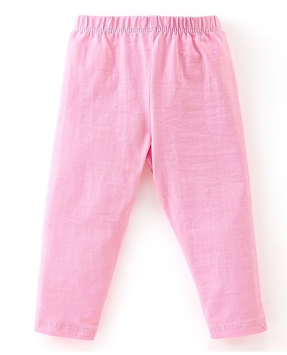Babyhug Cotton Lycra Knit Full Length Leggings with Stretch & Heart Print Pack of 3 - Pink & Green
