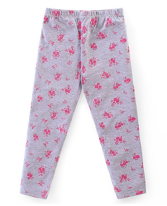 Babyhug Cotton Lycra Full Length Solid & Floral Printed Leggings Pack of 3 - Multicolour