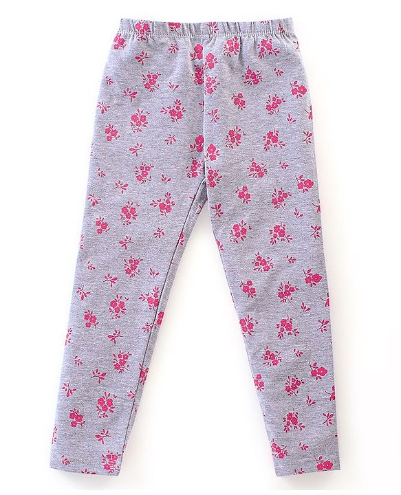 Babyhug Cotton Lycra Full Length Solid & Floral Printed Leggings Pack of 3 - Multicolour