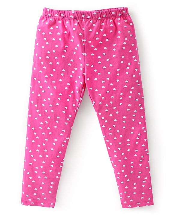 Babyhug Cotton Lycra Full Length Leggings Hearts Printed Pack of 3 - Pink Blue & Lilac