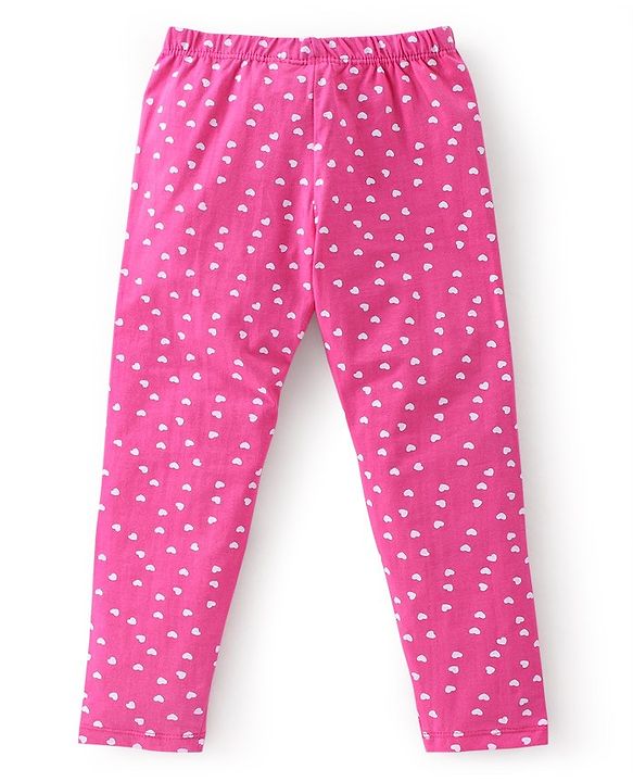 Babyhug Cotton Lycra Full Length Leggings Hearts Printed Pack of 3 - Pink Blue & Lilac