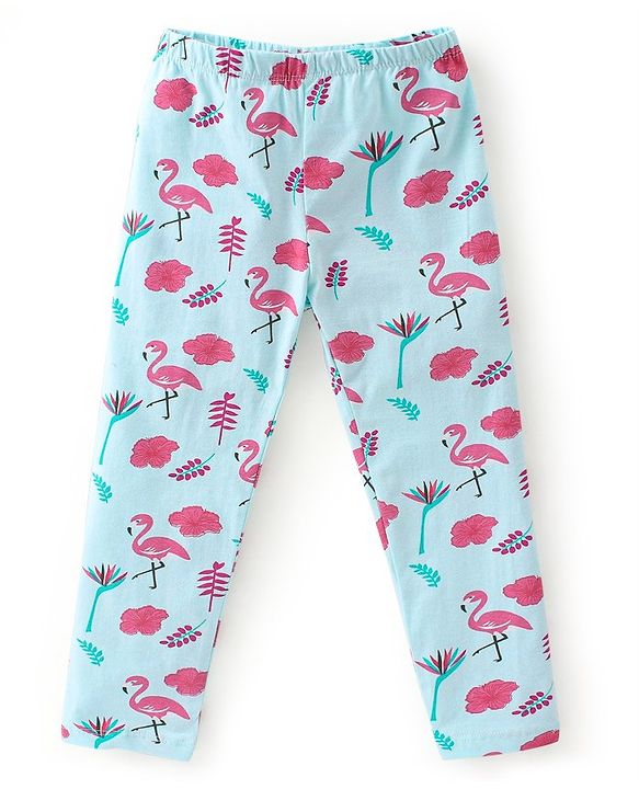Babyhug Cotton Lycra Full Length Leggings Hearts Printed Pack of 3 - Pink Blue & Lilac
