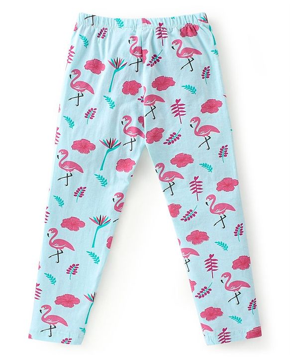 Babyhug Cotton Lycra Full Length Leggings Hearts Printed Pack of 3 - Pink Blue & Lilac