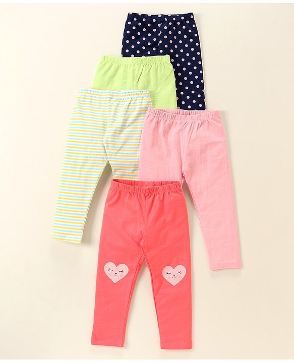 Babyhug Cotton Lycra Knit Full Length Solid Color Stretchable Leggings Pack of 5 - Multicolor