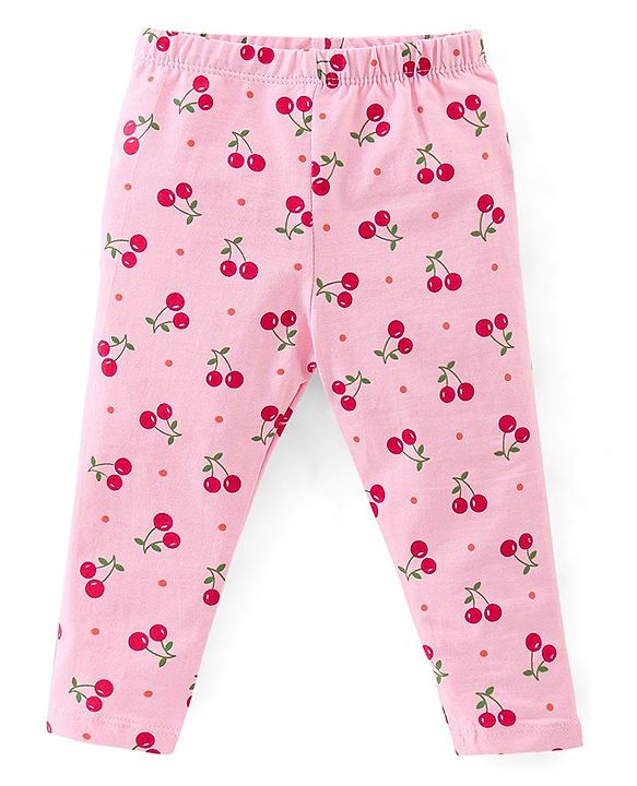 Babyhug Cotton Lycra Knit Full Length Leggings Floral & Fruity Print Pack of 5 - Pink Blue & Peach