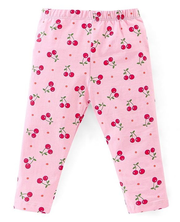 Babyhug Cotton Lycra Knit Full Length Leggings Floral & Fruity Print Pack of 5 - Pink Blue & Peach