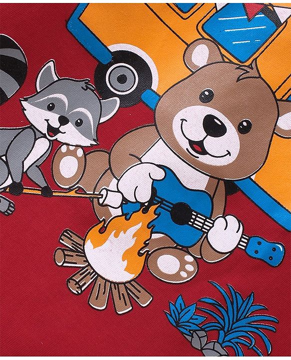 Babyhug Cotton Knit Full Sleeves Animals Printed T-Shirt - Red