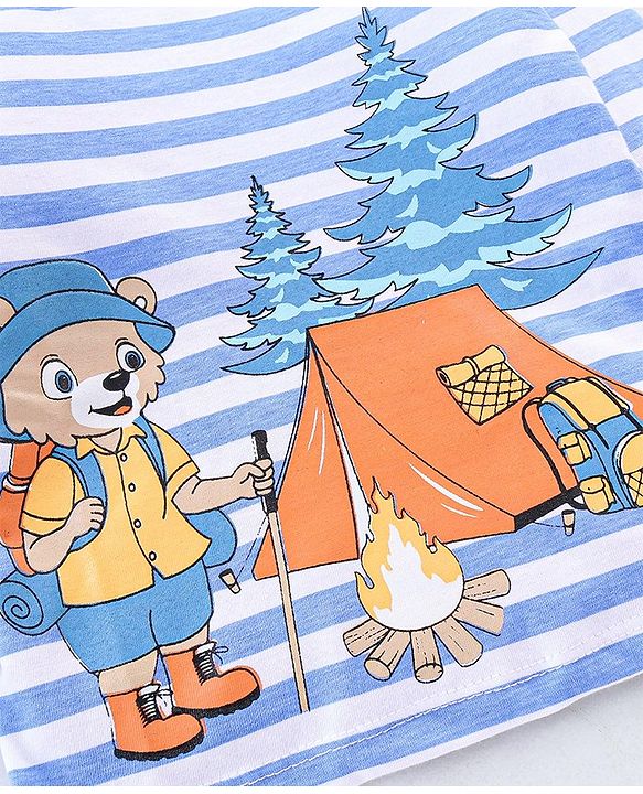 Babyhug Cotton Knit Full Sleeves T-Shirt Stripes & Bear Graphics - Blue