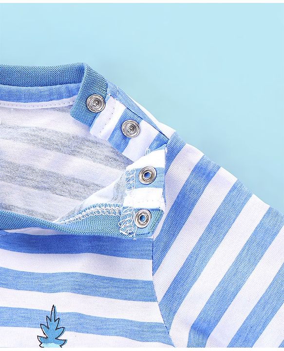 Babyhug Cotton Knit Full Sleeves T-Shirt Stripes & Bear Graphics - Blue