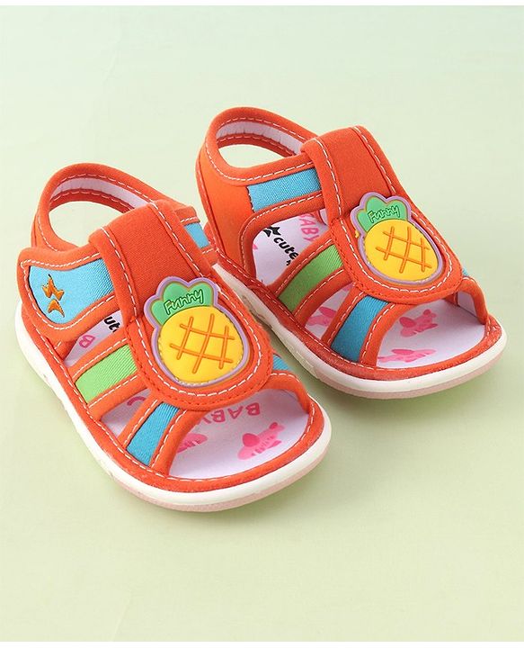 Cute Walk by Babyhug Musical Sandals With Velcro Closure Pineapple Patch- Orange
