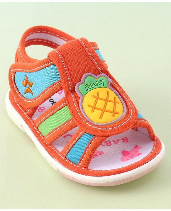 Cute Walk by Babyhug Musical Sandals With Velcro Closure Pineapple Patch- Orange