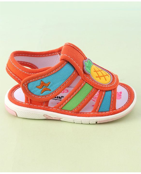 Cute Walk by Babyhug Musical Sandals With Velcro Closure Pineapple Patch- Orange