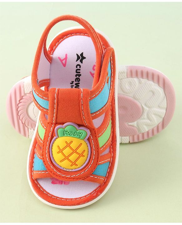 Cute Walk by Babyhug Musical Sandals With Velcro Closure Pineapple Patch- Orange