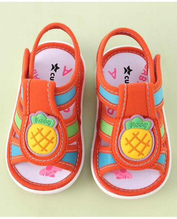 Cute Walk by Babyhug Musical Sandals With Velcro Closure Pineapple Patch- Orange