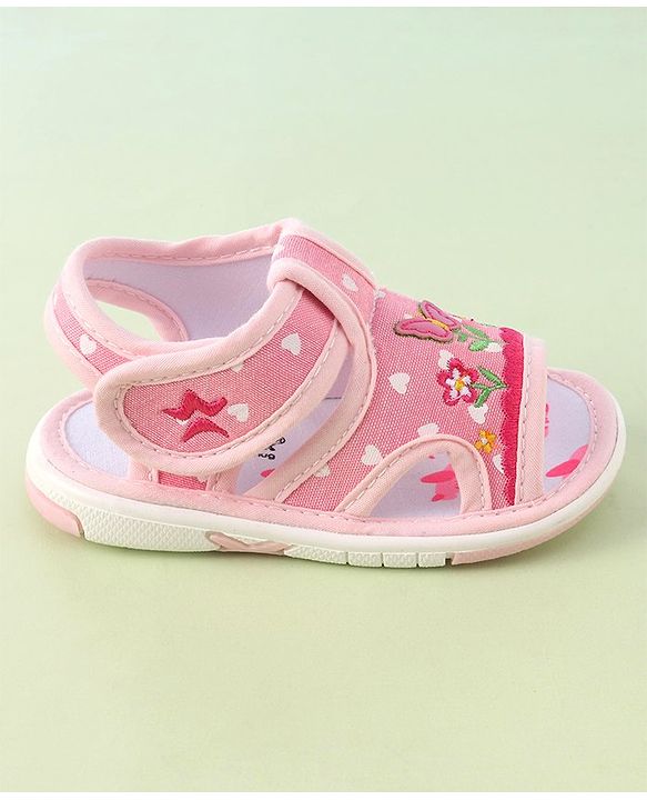 Cute Walk by Babyhug Musical Sandals With Velcro Closure & Floral Embroidery Butterfly Applique- Pink