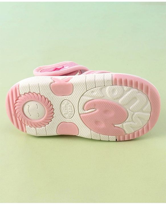 Cute Walk by Babyhug Musical Sandals With Velcro Closure & Floral Embroidery Butterfly Applique- Pink