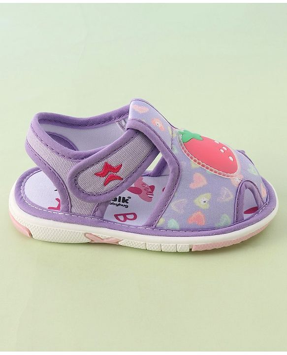 Cute Walk by Babyhug Velcro Closure Musical Sandals with Strawberry Applique - Purple