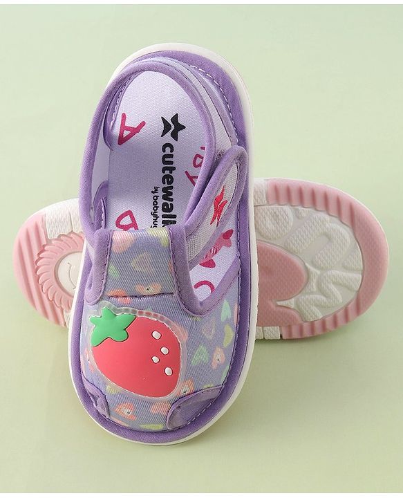Cute Walk by Babyhug Velcro Closure Musical Sandals with Strawberry Applique - Purple