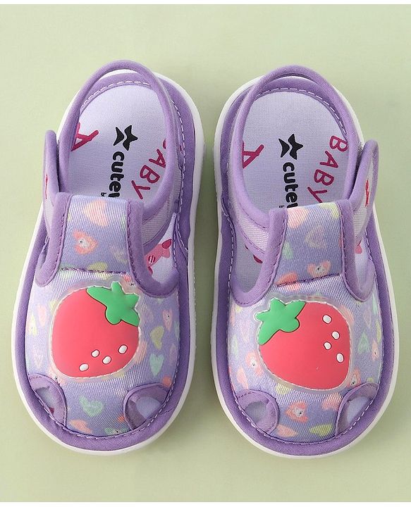 Cute Walk by Babyhug Velcro Closure Musical Sandals with Strawberry Applique - Purple