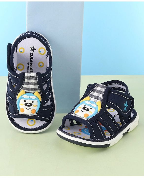 Cute Walk by Babyhug Musical Velcro Closure Sandals Puppy Applique - Blue